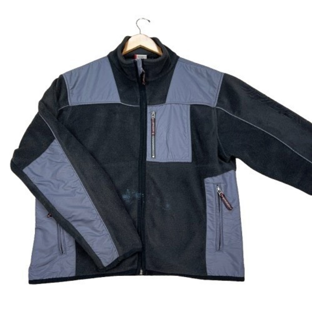 Spyder Jacket Mens XL Black Gray Colorblock Long Sleeve Full Zip‎ Fleece STAIN
